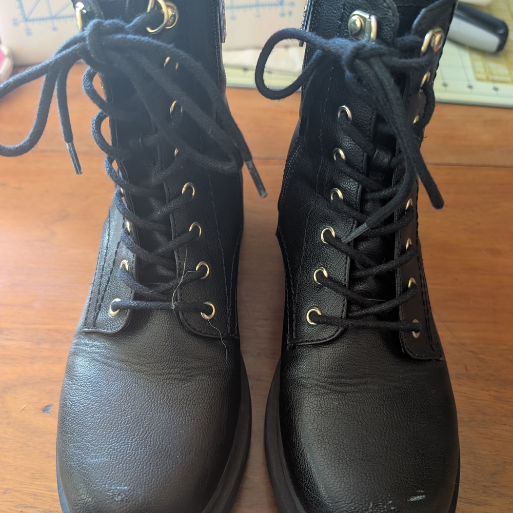 Guess Brand Black Combat Moto Boots with Rugged Sole - Picture 8 of 13